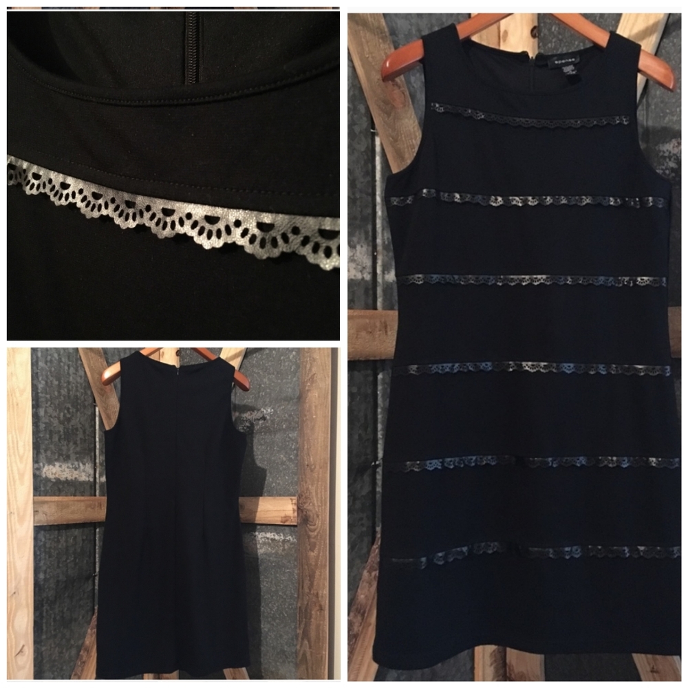 Spense 10 Black Dress W Faux Leather Lace